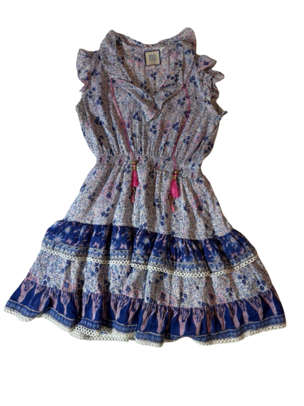 Bell by Alicia Bell Floral Cotton Silk Tiered Boho Midi Dress M